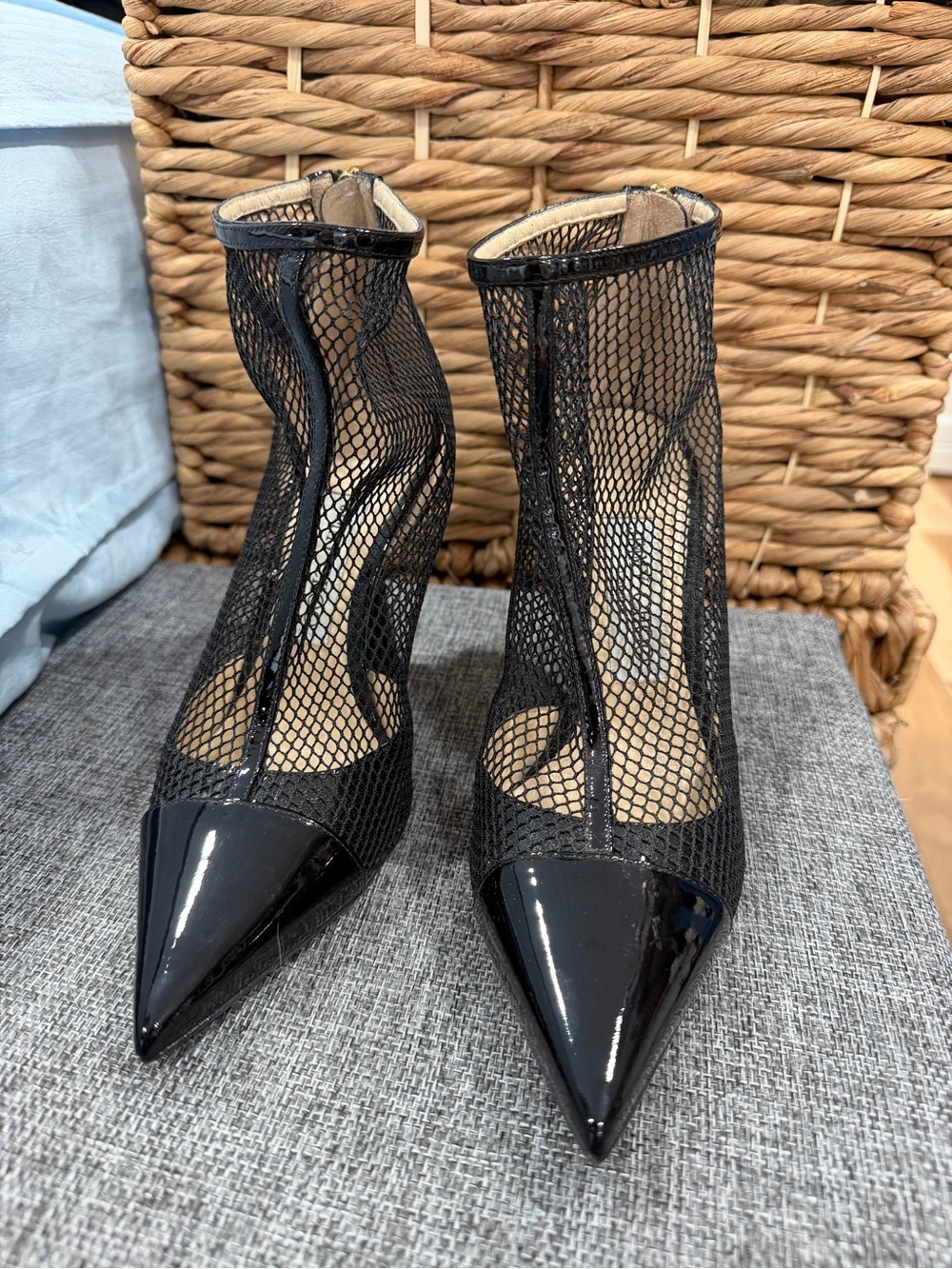Jimmy Choo Black Mesh Pointed Toe Ankle Boots